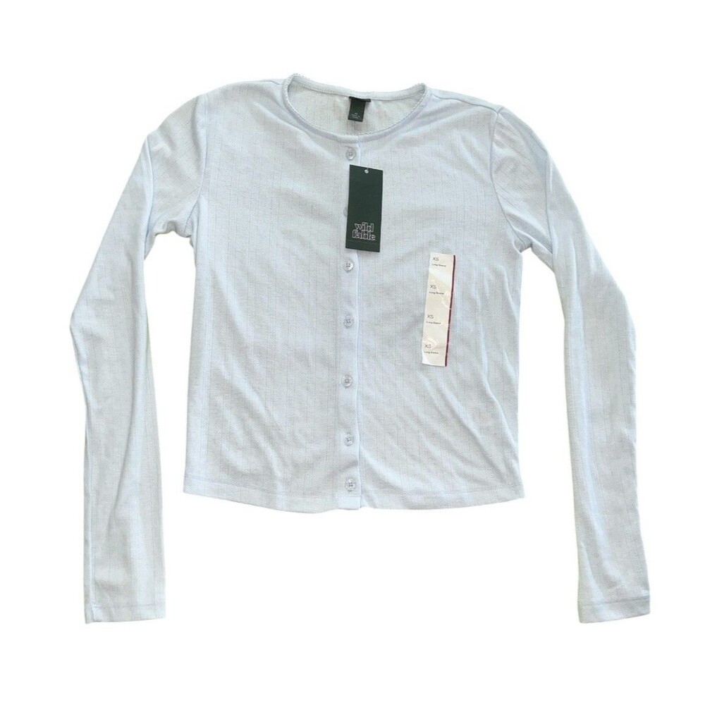 Wild Fable Roundneck Button Down Long Sleeve Shirt Womens XS Blue
